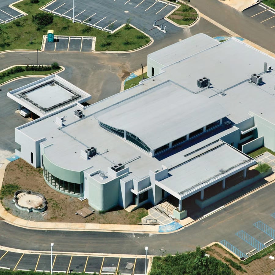aerial image of acoustic roof design