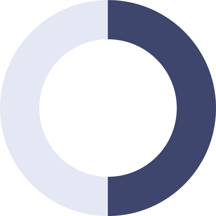 Donut chart showing 50% blue.