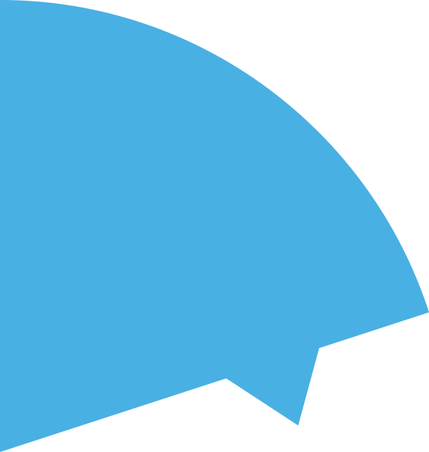 Cropped blue speech A turquoise blue pie chart shape with a rounded top and an arrow-like tail on dark green.