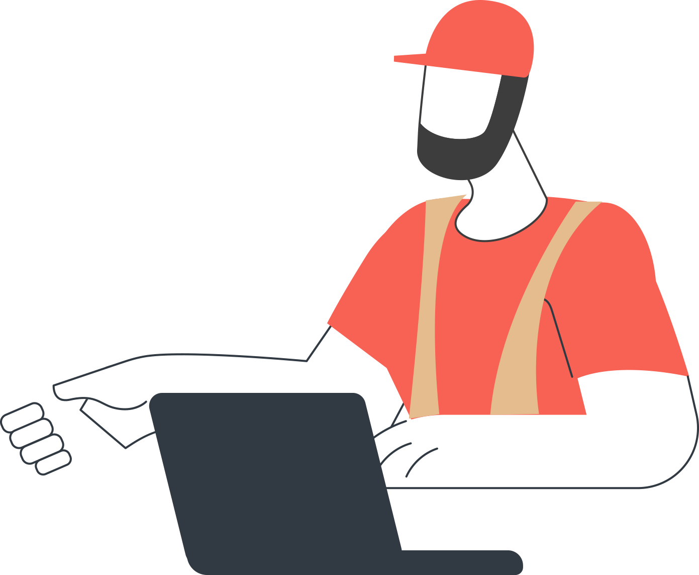 contractor with a laptop reaching out to shake customer hand