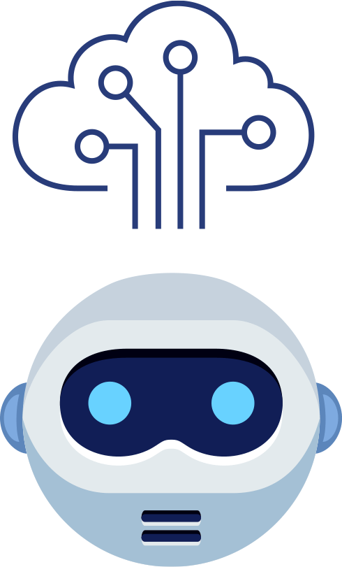 predictive data symbol above robot head icon 