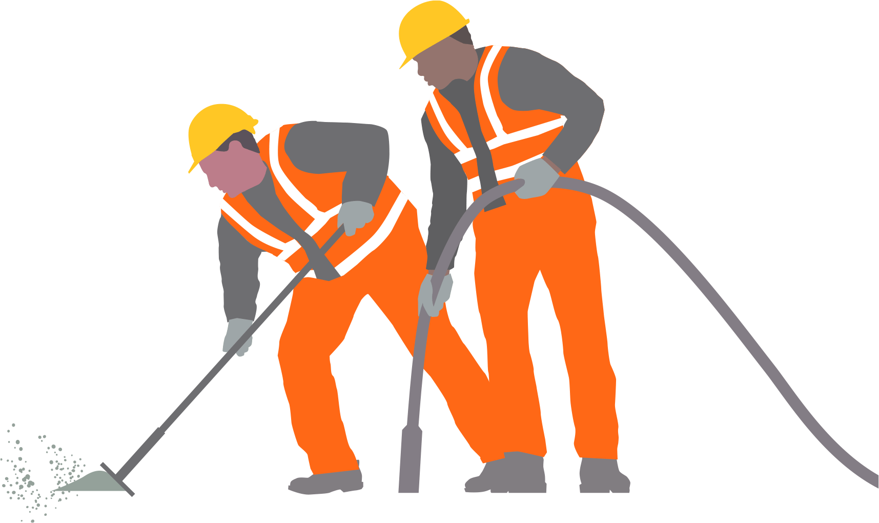 two construction workers using roofing tools 