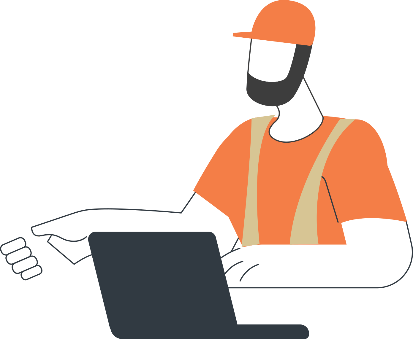 contractor with a laptop reaching out to shake customer hand