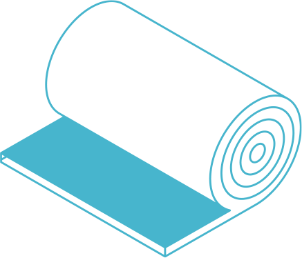 Partially unrolled roll of material, isometric line art.