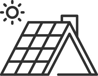 icon representing sun shining on solar roof panels