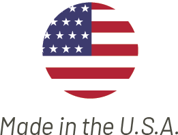 Made in the U.S.A. emblem featuring closeup of an American flag