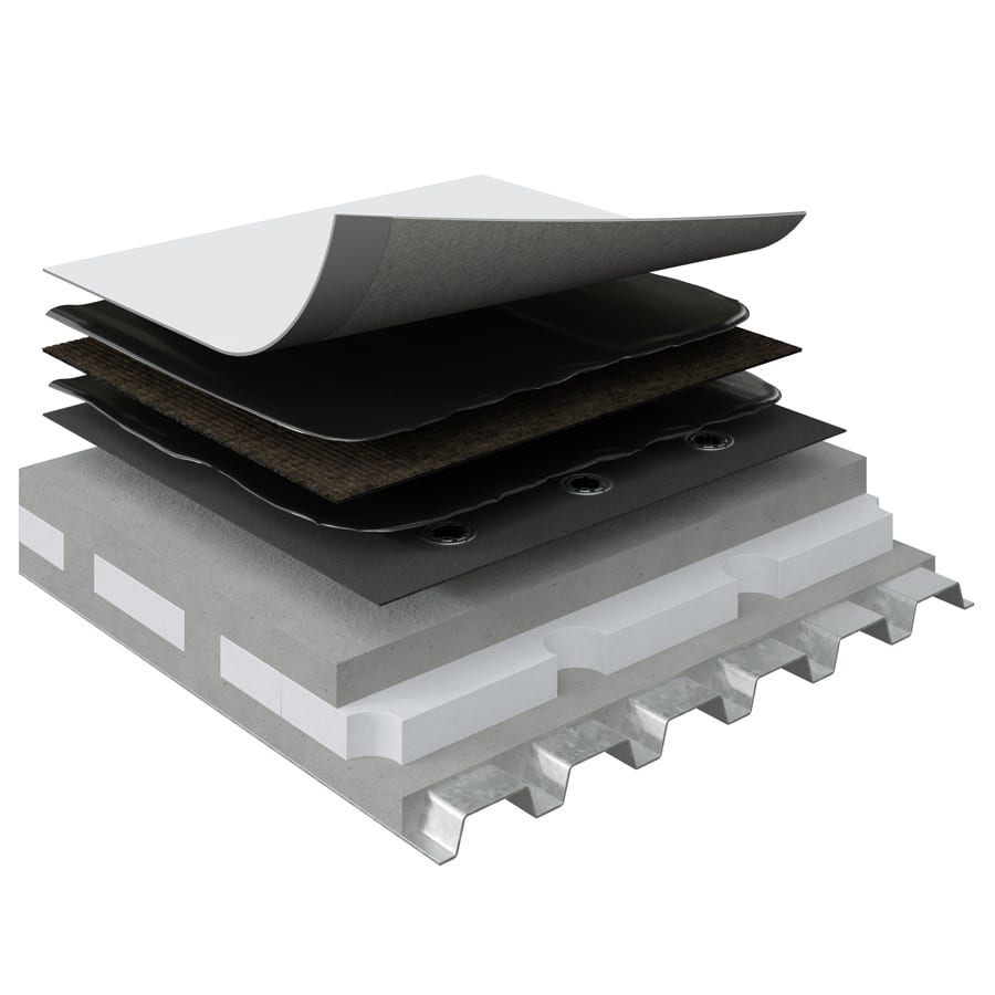 cross section of hybrid roof assembly layers