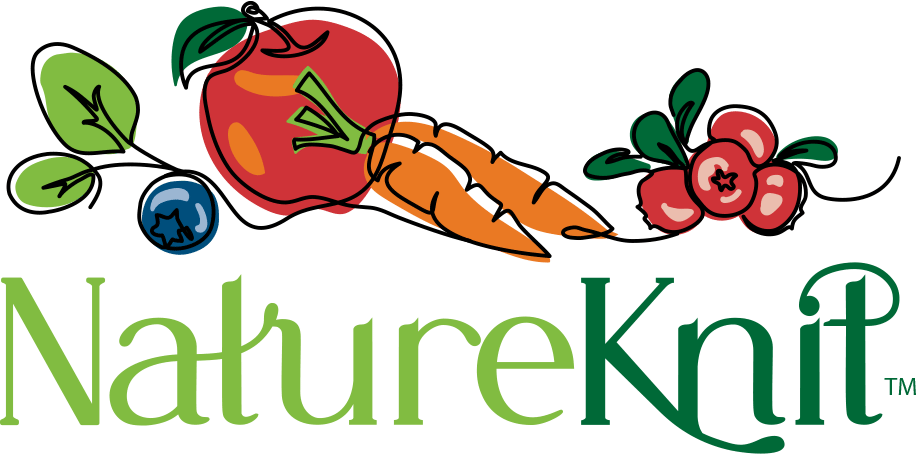 NatureKnit logo with fruit sketches