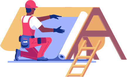 icon of worker placing roof underlayment