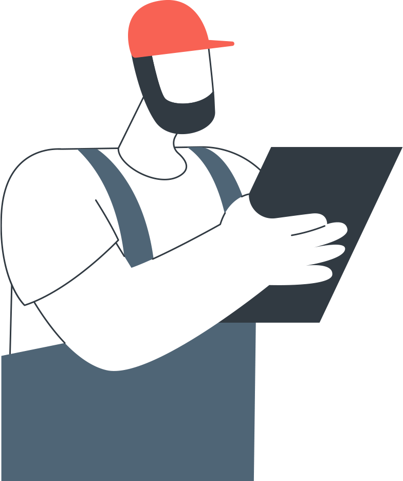 man with hardhat and beard holding a tablet