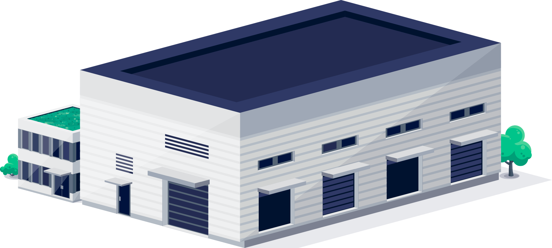 isometric illustration of a manufacturing plant