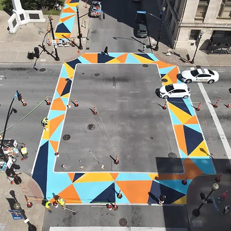 Colorful crosswalks in Padova, Italy.