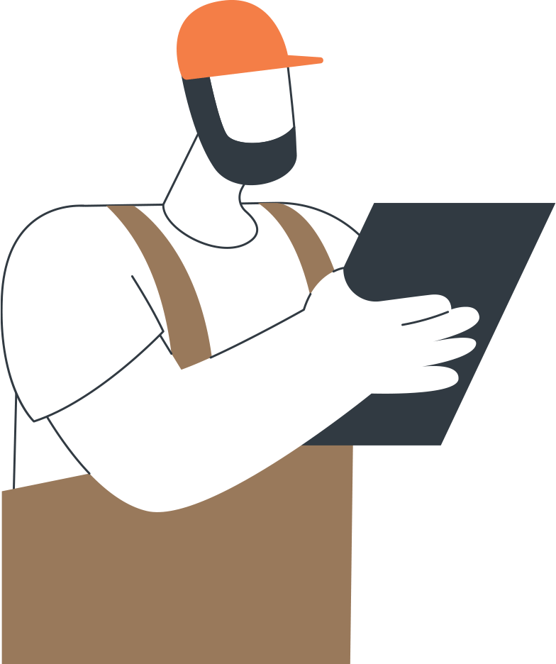 man with hardhat and beard holding a tablet