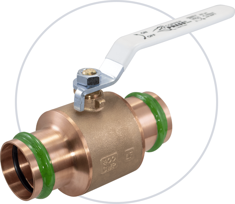 Copper valve with white handle from Merit Brass.