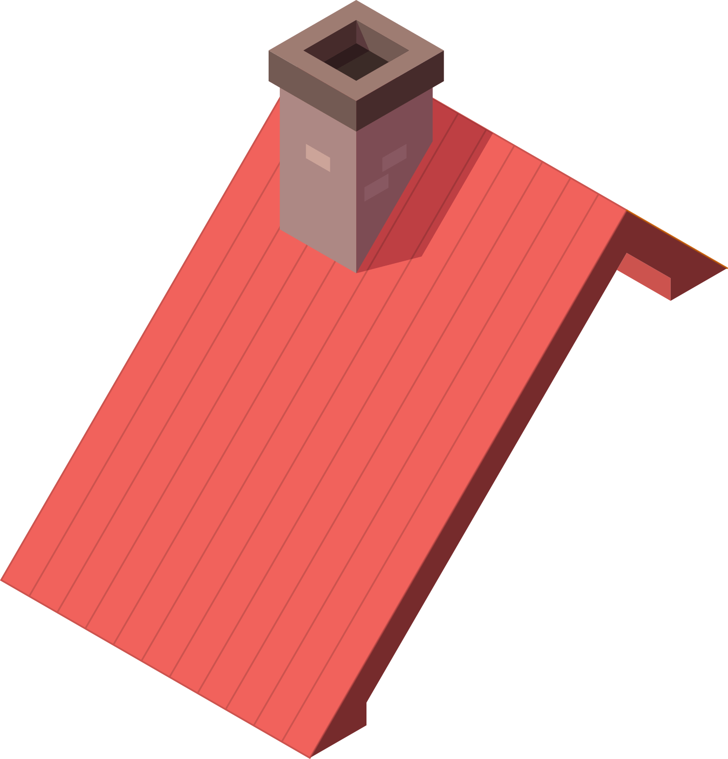 A red roof and chimney isolated from an illustration.