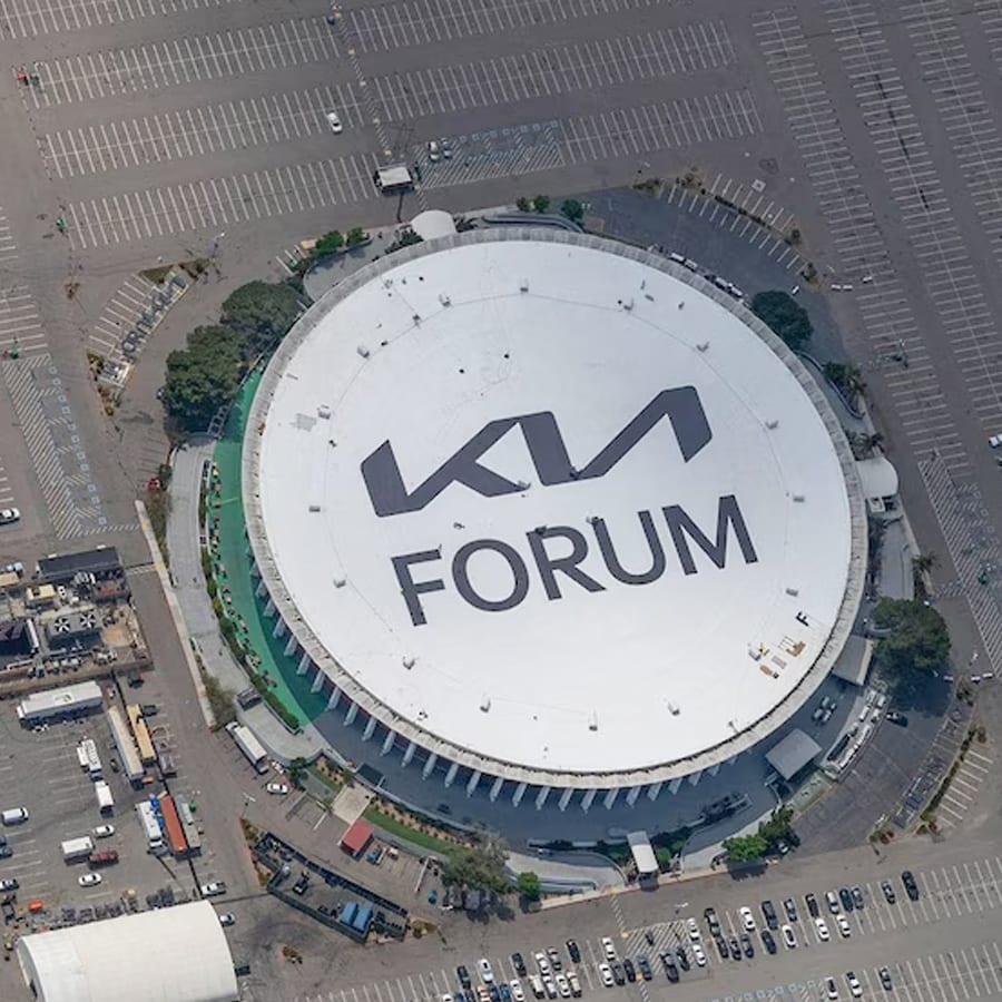 High aerial image of the Kia Forum.