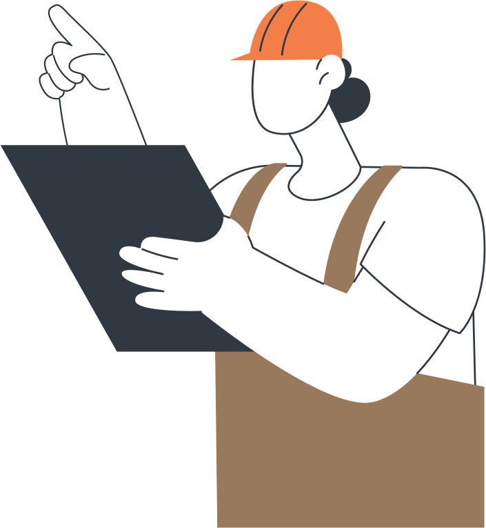 graphic of a contractor holding a tablet and pointing up