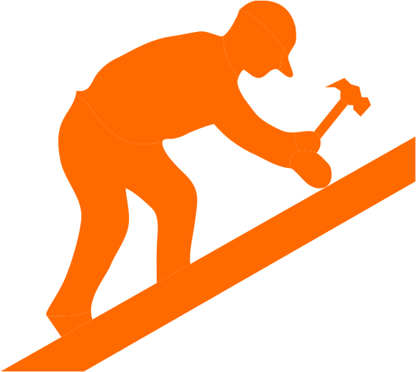 orange silhouette of roofer with hammer on roof