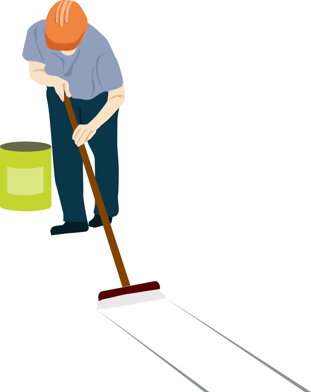 Man in a hardhat applying coatings to a roof with a broom-like applicator.
