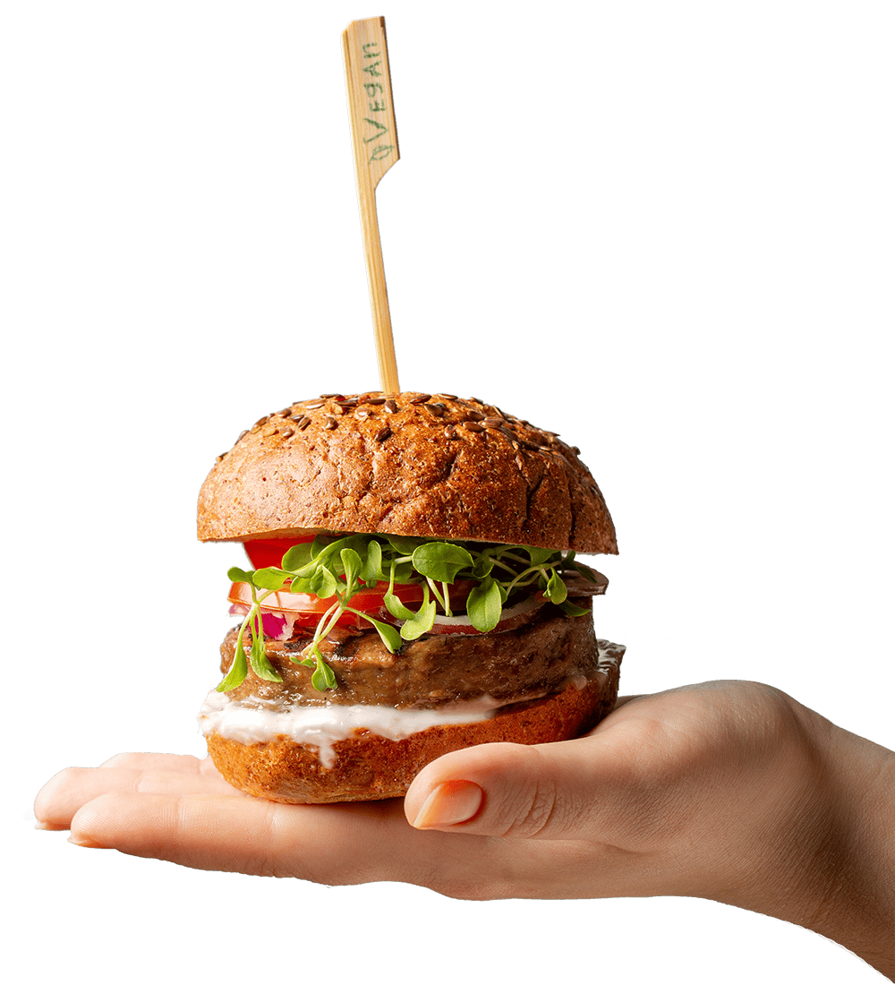 Plant-based slider  in the palm of an open hand