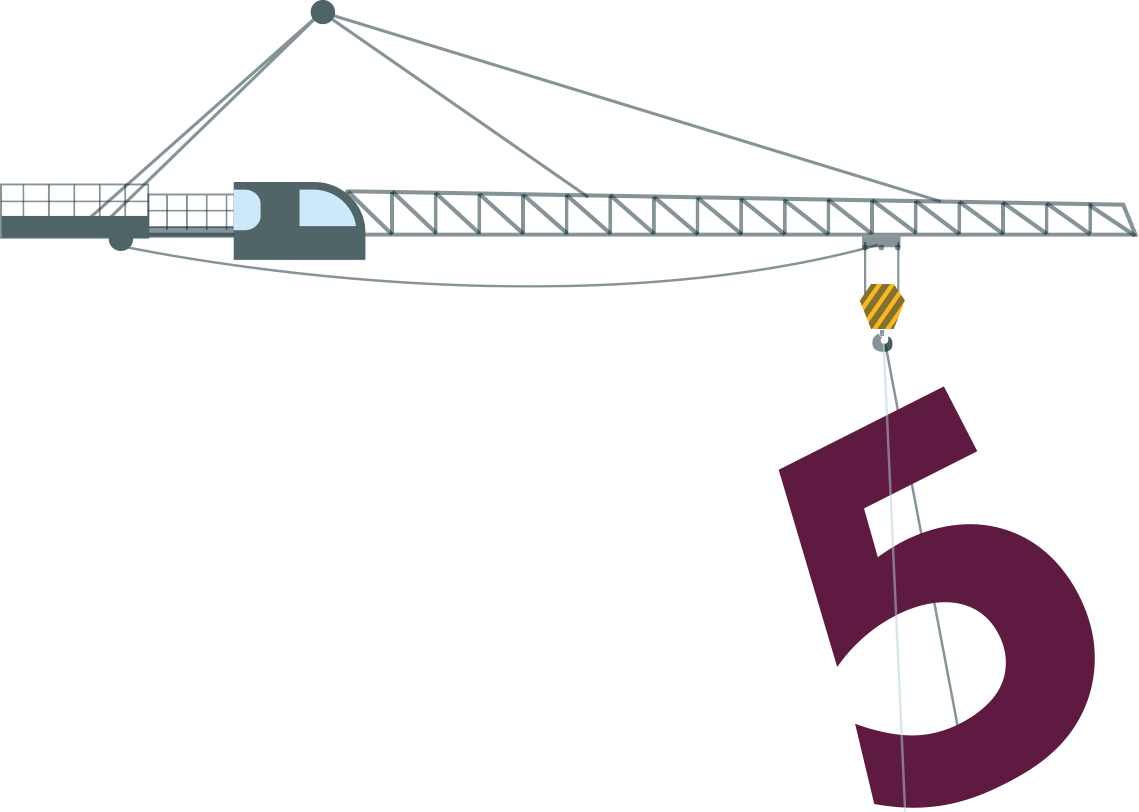 crane arm lowering giant purple number 5