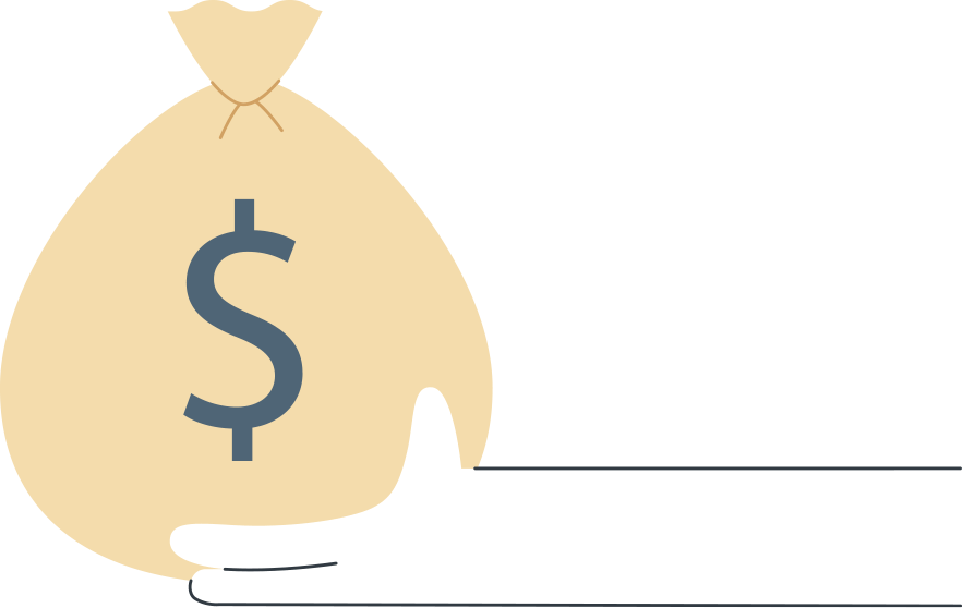 Illustrated hand holding out a cash bag.