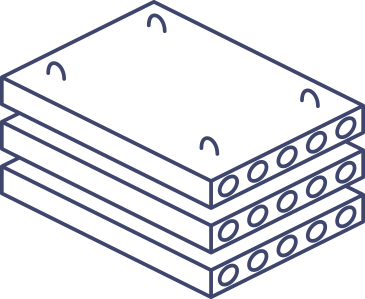 Stack of three hollow-core concrete slabs.