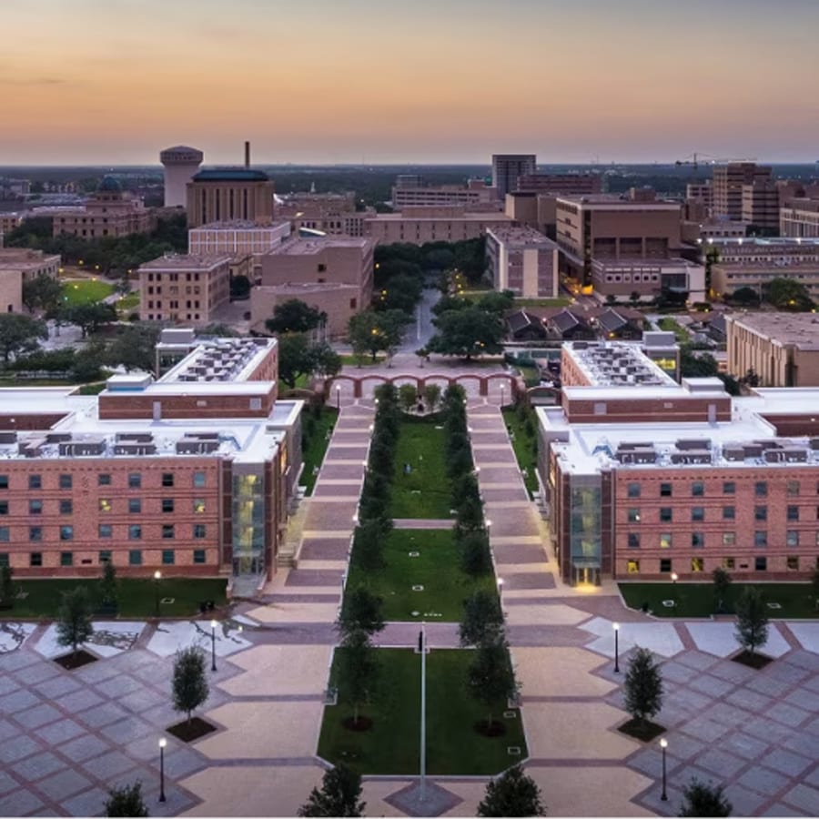 Overhead view of the Texas A&M University campus.