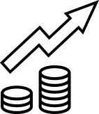 icon of two coin stacks under an upward trend arrow