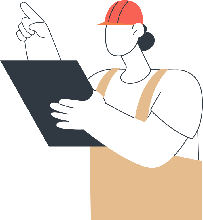 graphic of a contractor holding a tablet and pointing up