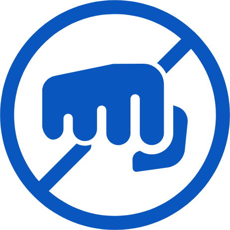 A blue icon showing a clenched fist inside a prohibition circle, symbolizing no violence or punching.