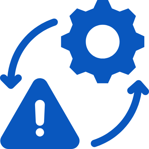 An icon depicting a process cycle with a gear and a warning triangle, suggesting system monitoring or error handling.