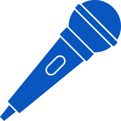 A blue microphone icon angled diagonally.