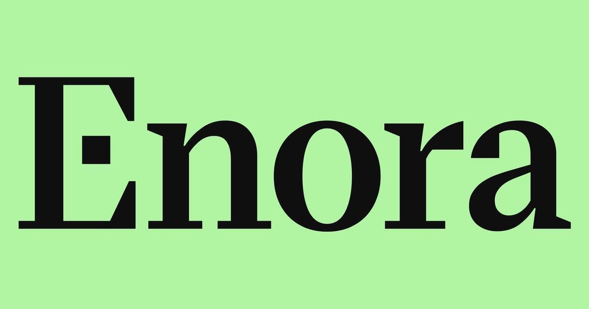 The word "Enora" in a bold black serif typeface on a light green background.