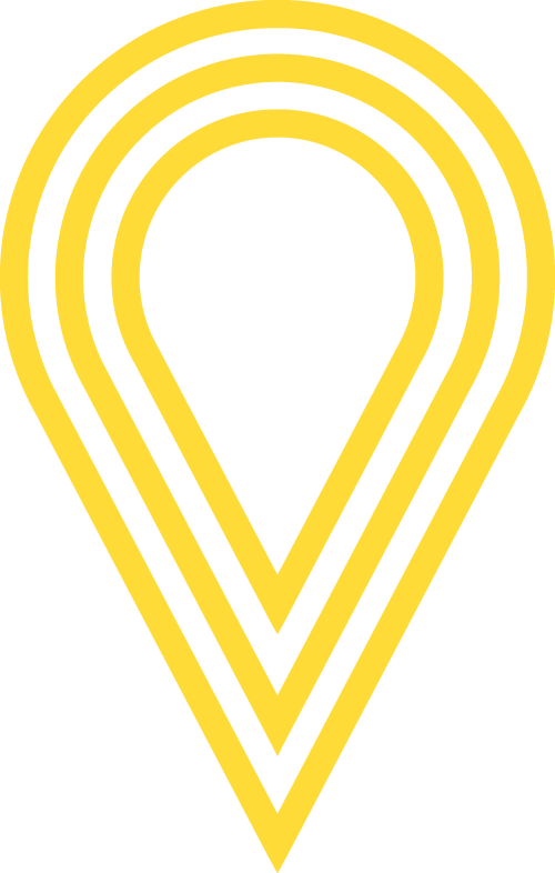 Concentric yellow lines forming a location pin icon on a green background.