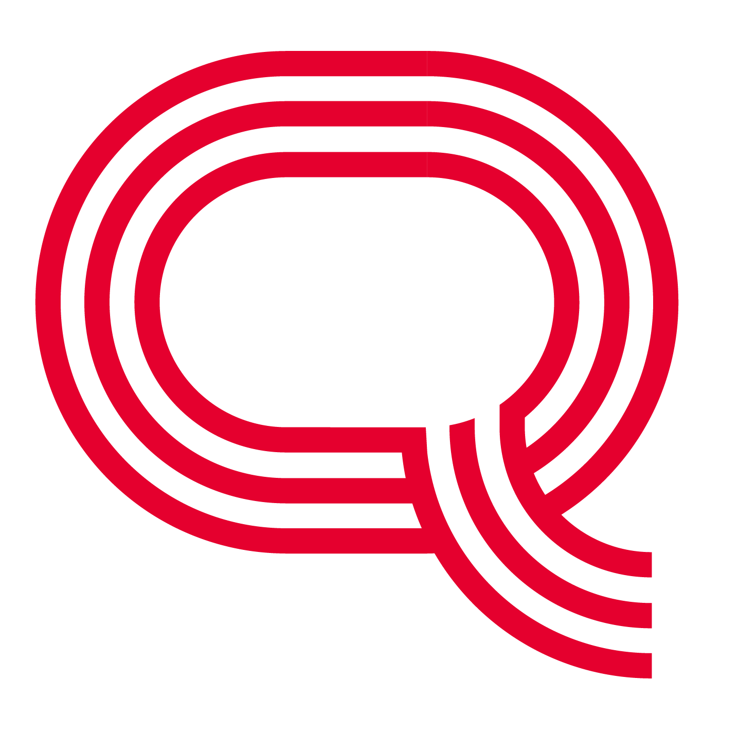Red stylized Q logo made of three parallel lines on a green background.