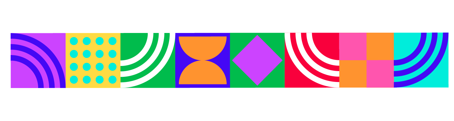 A horizontal banner with colorful geometric abstract patterns.