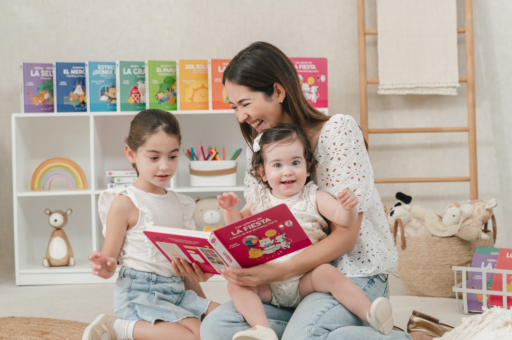 A Mother with her children reading a book