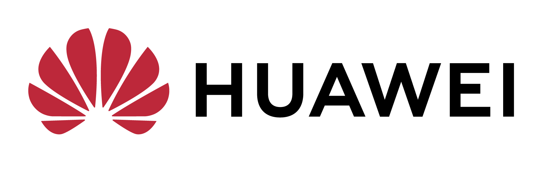 The Huawei logo features a red, abstract, fan-like graphic on the left, with the brand name "HUAWEI" in bold black letters to its right, all set against a white background.