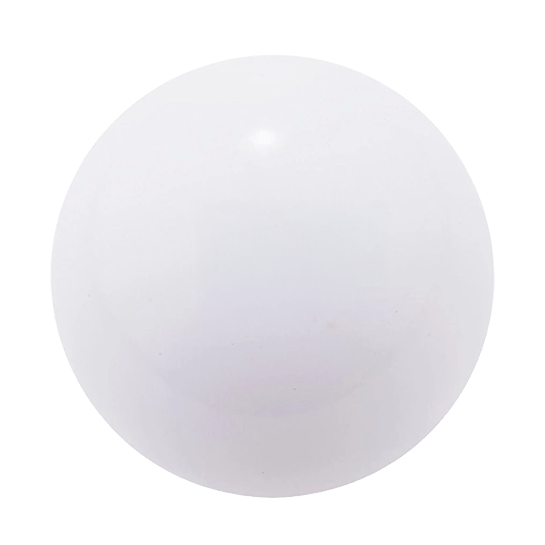 A perfectly round, smooth, white sphere against a dark background.