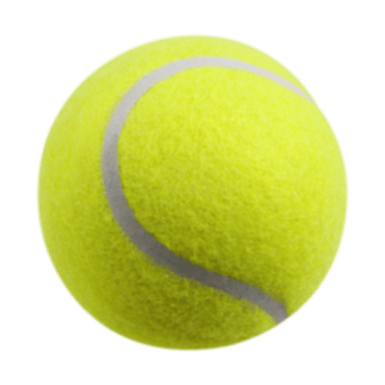 Yellow-green tennis ball with white seams.