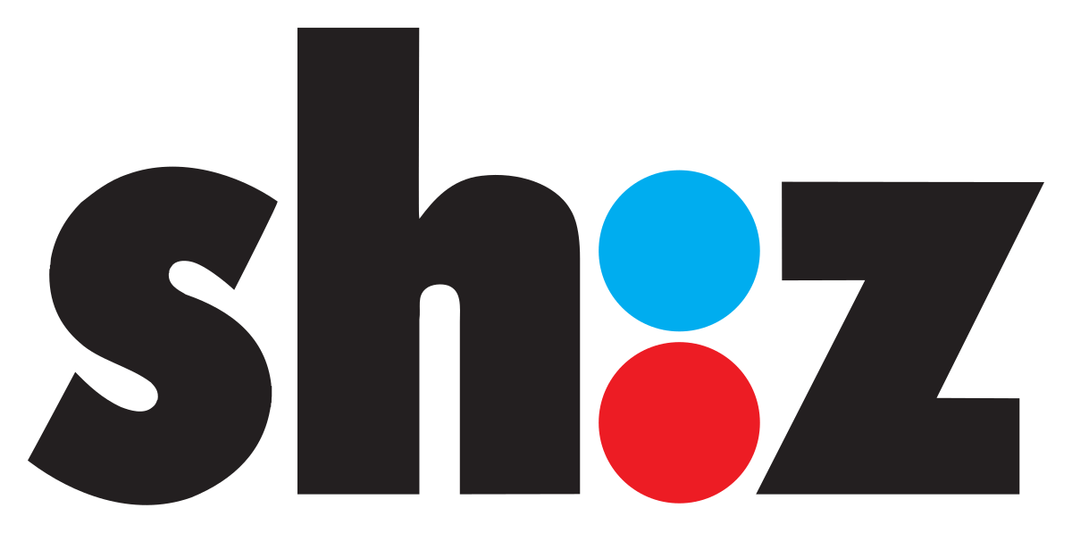 Black text "shöz" on green background, with blue and red circles replacing the "o".