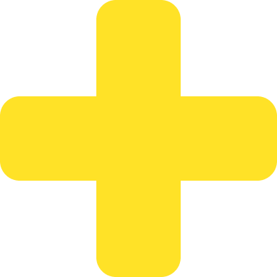 Rounded yellow plus sign on a green background.