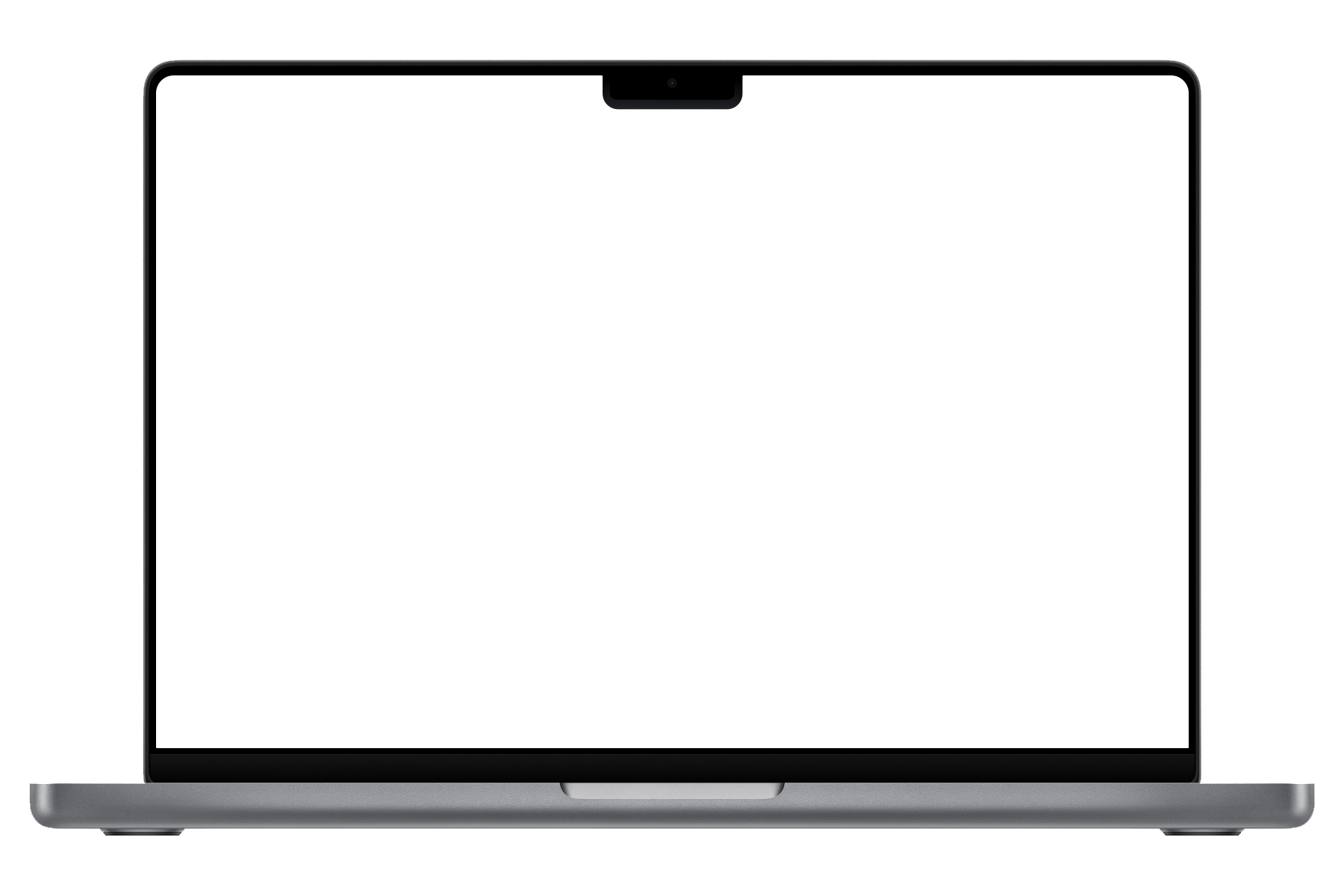 Gray laptop with a blank green screen and a top notch.