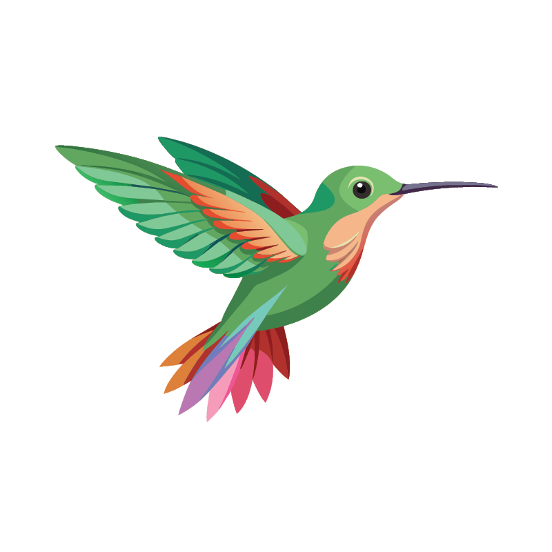 Green hummingbird illustration with white outline