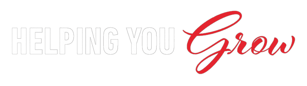 Logo: White "HELPING YOU" and red script "Grow" on green.