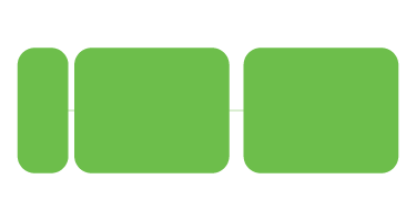Three rounded green rectangles of varying sizes connected horizontally by a thin line on a white background.