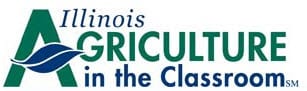 Illinois Agriculture in the Classroom logo, green A with blue leaf.