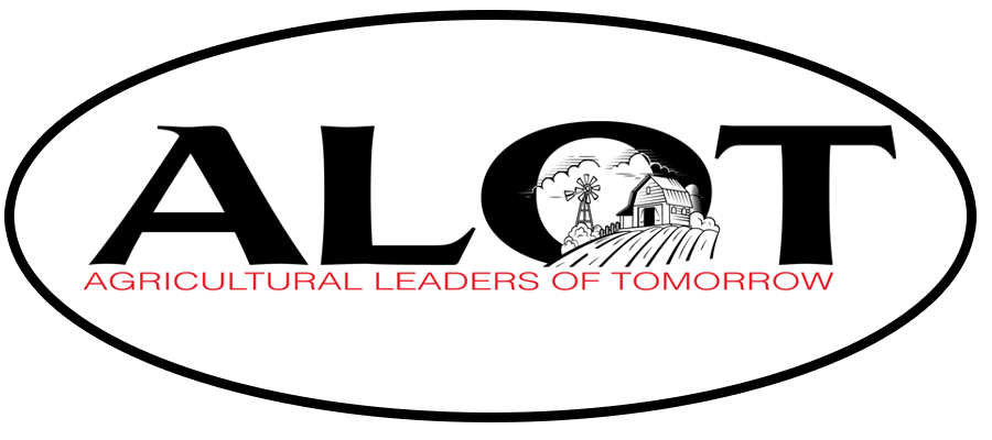 ALOT (Agricultural Leaders of Tomorrow) logo with a farm scene replacing the 'O', within an oval.