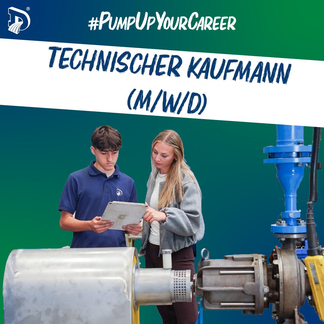 Two young people with a tablet in a technical setting. Text: "TECHNISCHER KAUFMANN (M/W/D)".
